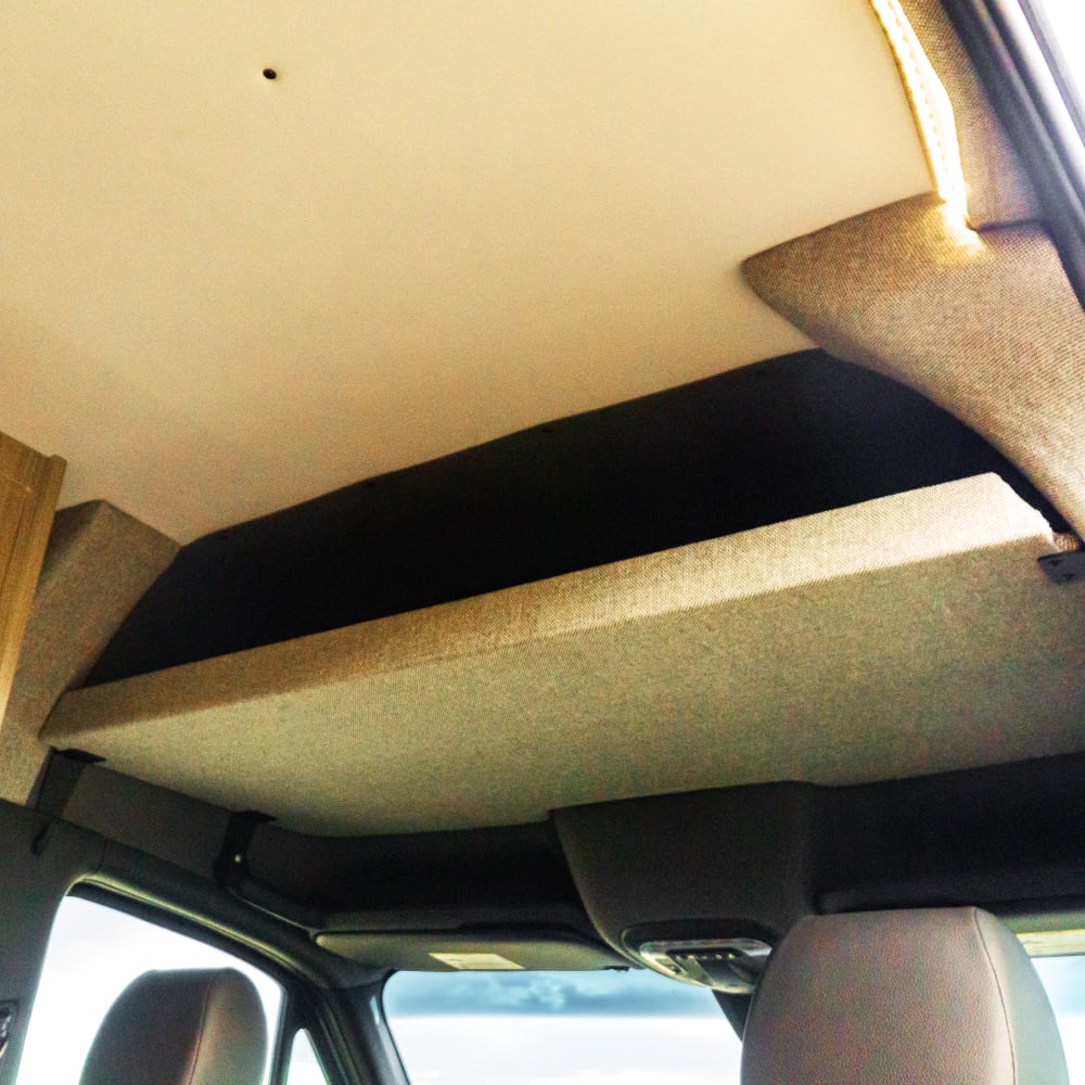 Headliner shelf installed in sprinter van 